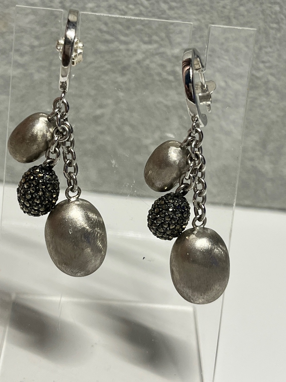Nanis Italy Brushed Dangle Drop 925 Sterling Silver Marcasite - Picture 3 of 8